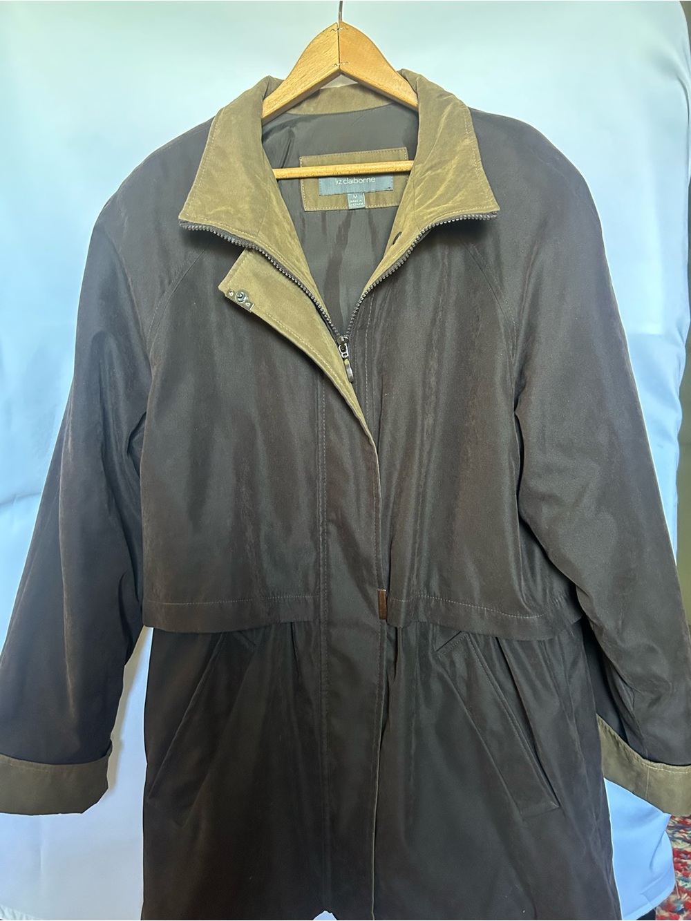 Liz Claiborne Brown Trench Coat with Tan Collar